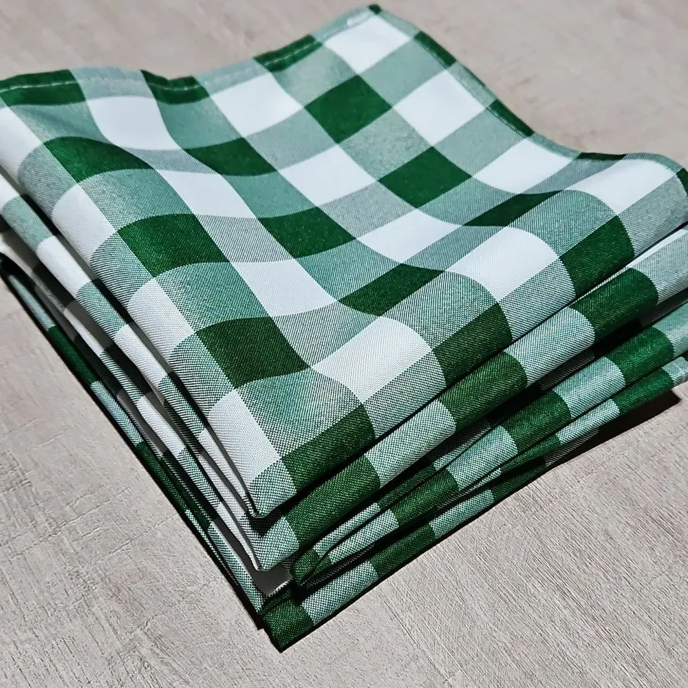 Green and White Checkered Cloth Napkins
